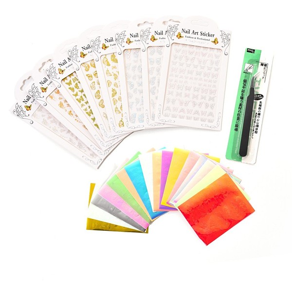 

PandaHall Nail Art Stickers Set, with Shining Laser Stickers Decals, Laser Line Stickers Decals, Stainless Steel Tweezers, Mixed Color..., Multicolor