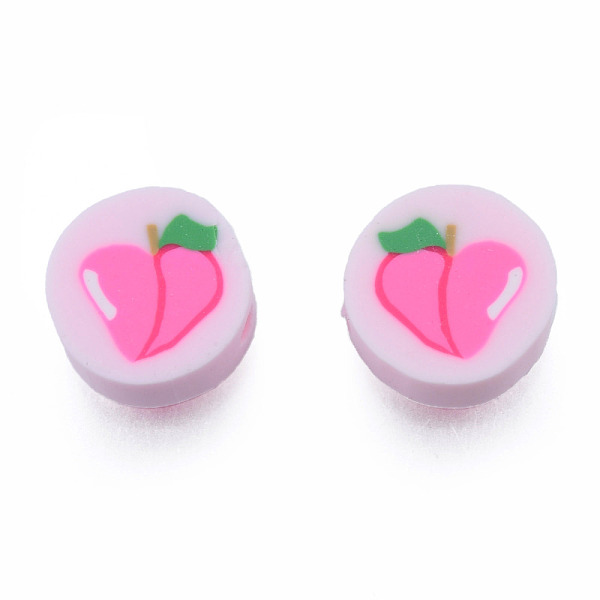 

PandaHall Handmade Polymer Clay Beads, Flat Round with Peach, Hot Pink, 9~10.5x4~4.5mm, Hole: 1.6mm Polymer Clay Flat Round