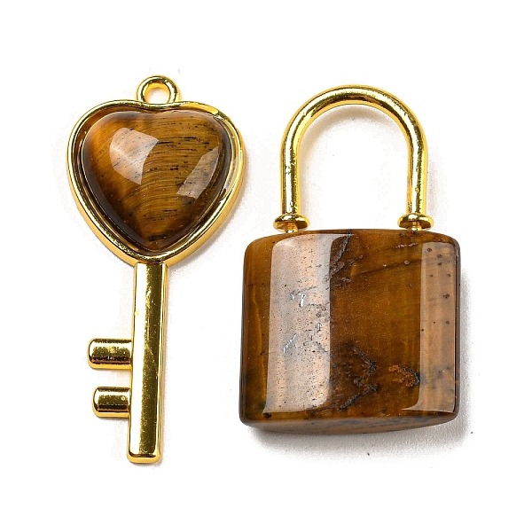 

PandaHall Natural Tiger Eye Pendants, Heart Key & Lock Charms with Golden Plated Alloy Findings, 32.5~38x20~17x6~7mm, Hole: 1.8~2mm...