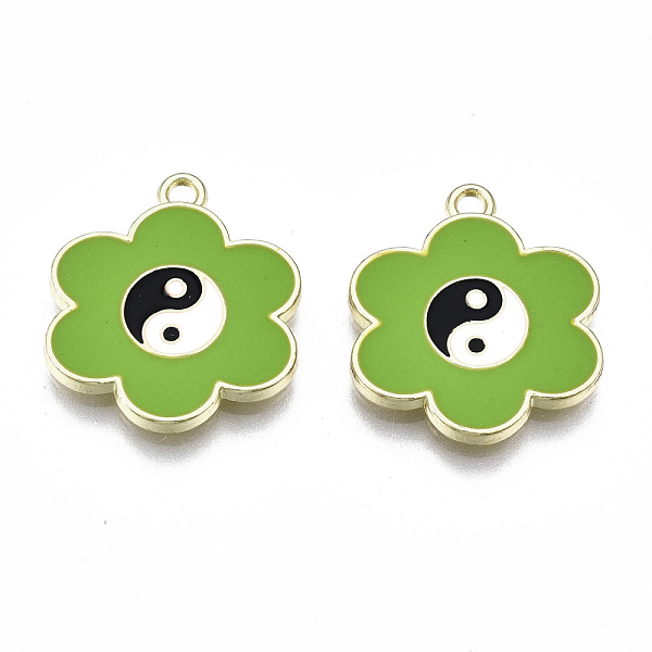 

PandaHall Rack Plating Alloy Enamel Pendants, Cadmium Free & Lead Free, Flower with Yin Yang, Light Gold, Lime Green, 19x16.5x2mm, Hole...