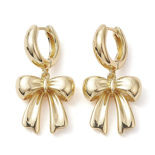 

PandaHall Bowknot Brass Dangle Hoop Earrings, Long-Lasting Plated, Lead Free & Cadmium Free, Real 18K Gold Plated, 35x18.5mm Brass Bowknot