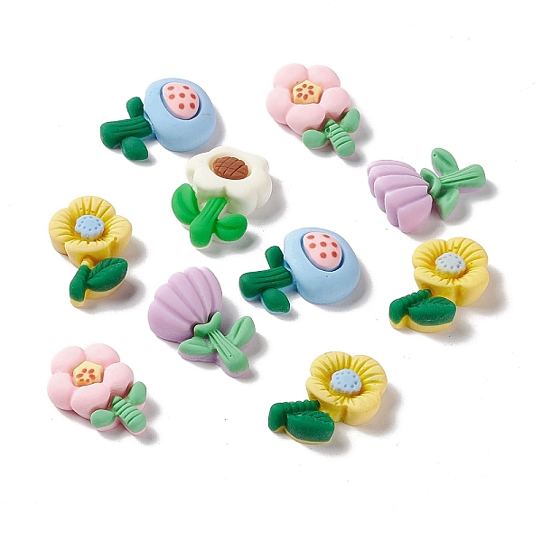 

PandaHall Opaque Resin Cabochons, DIY Accessories, Flower, Mixed Color, 22~24x15~18x6~8mm Resin Mixed Shapes Multicolor