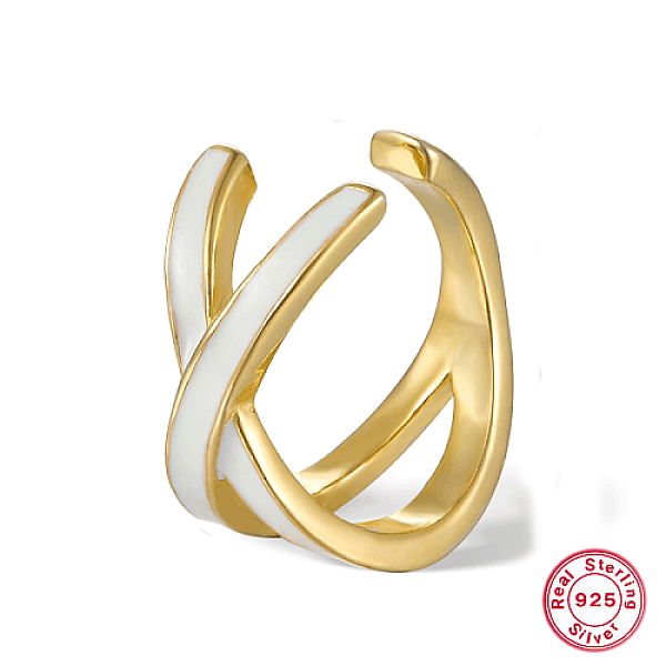 

PandaHall Real 18K Gold Plated 925 Sterling Silver Criss Cross Cuff Earring, with Enamel, White, 13x13mm Sterling Silver White