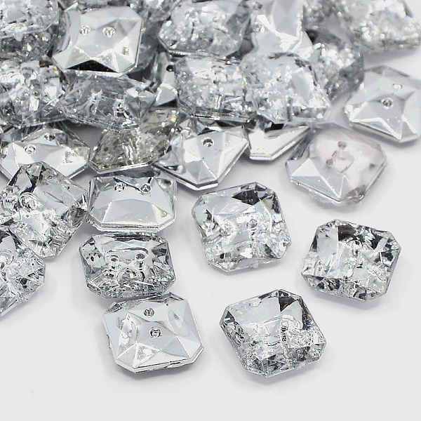 

PandaHall Acrylic Rhinestone Buttons, 2-Hole, Faceted, Octagon, Crystal, 11x11x4mm, Hole: 1mm Acrylic Rhinestone Octagon Clear