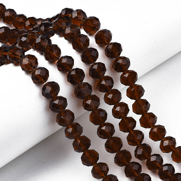 

PandaHall Glass Beads Strands, Faceted, Rondelle, Coconut Brown, 10x8mm, Hole: 1mm, about 63~65pcs/strand, 49~50cm Glass Rondelle