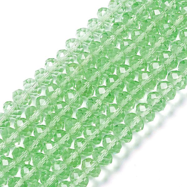 

PandaHall Handmade Glass Beads, Faceted Rondelle, Pale Green, 12x8mm, Hole: 1mm, about 72pcs/strand Glass Rondelle Green