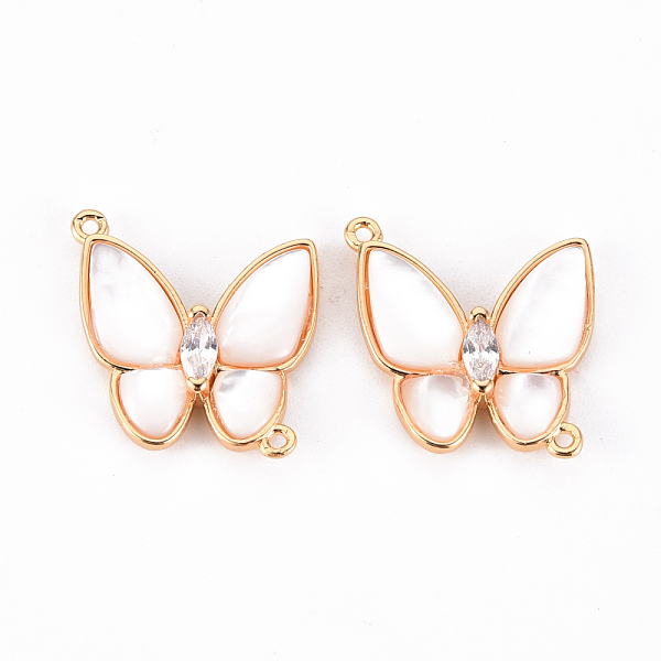 

PandaHall Brass Micro Pave Clear Cubic Zirconia Links Connectors, with Shell, Butterfly, Nickel Free, Real 18K Gold Plated, 17x17x4mm, Hole...