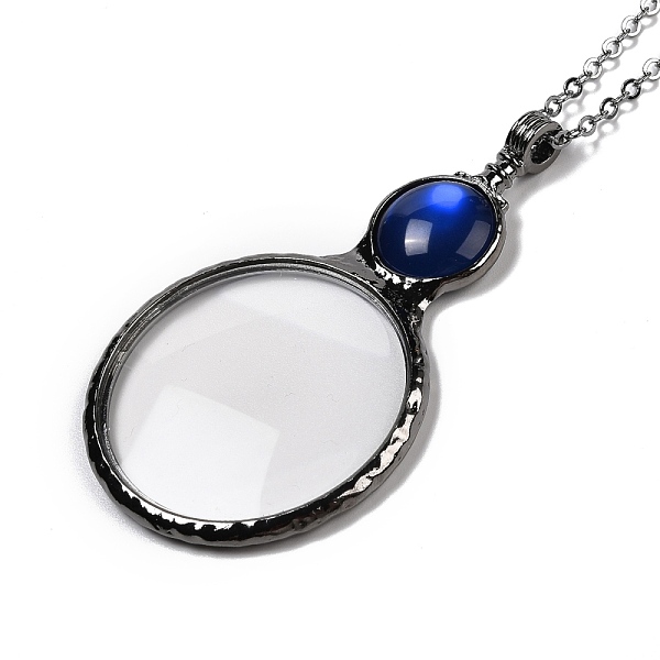Ожерелье с плоским круглым стеклянным увеличительным кулоном для женщин