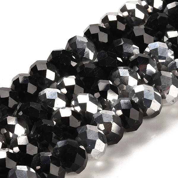 

PandaHall Electroplate Glass Beads Strands, Half Silver Plated, Faceted, Rondelle, Black, 12x8mm, Hole: 1mm, about 72pcs/strand, 23 inch...