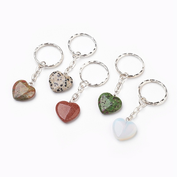 

PandaHall Natural & Synthetic Mixed Stone Keychain, with Iron Key Clasp, Heart, Platinum, 70mm, Heart: 21~21.5x20~20.5x6mm Mixed Stone Heart