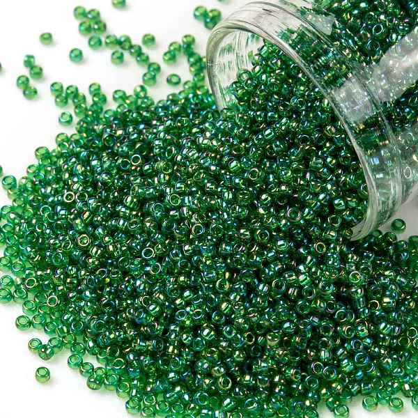 

PandaHall TOHO Round Seed Beads, Japanese Seed Beads, (167B) Transparent AB Grass Green, 15/0, 1.5mm, Hole: 0.7mm, about 3000pcs/10g Glass...