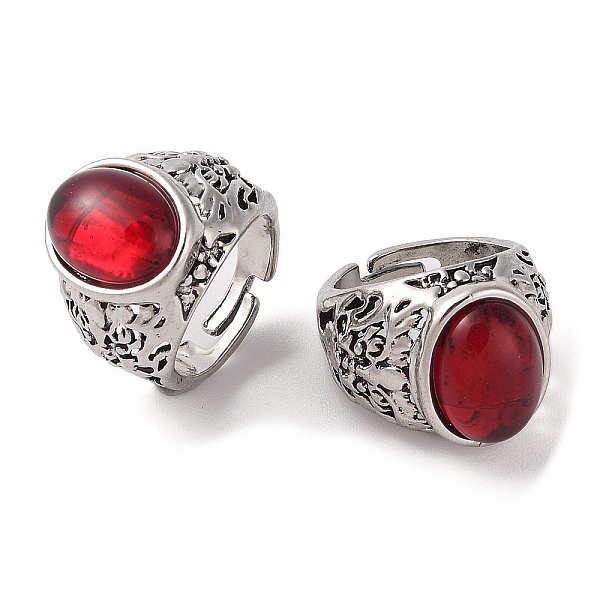 

PandaHall Oval Resin Finger Ring, Alloy Wide Open Cuff Rings, Antique Silver, Cadmium Free & Lead Free, FireBrick, 19mm, Inner Diameter..., Red