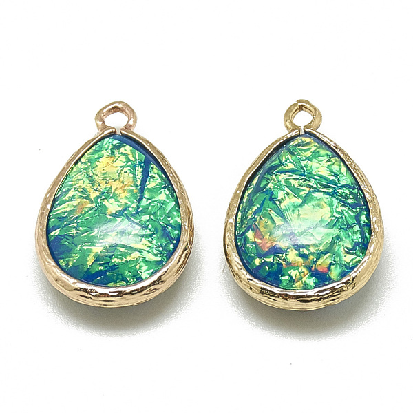 

PandaHall Resin Pendants, with Golden Tone Brass Findings, teardrop, Dodger Blue, 19x12x7mm, Hole: 1~2mm Brass+Resin Teardrop Blue