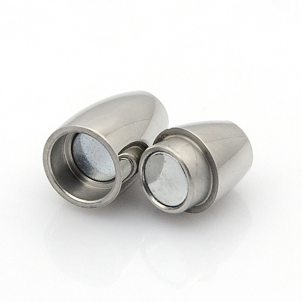 Tarnish Resistant 304 Stainless Steel Smooth Surface Magnetic Clasps with Glue-in Ends Fit 4mm Cords