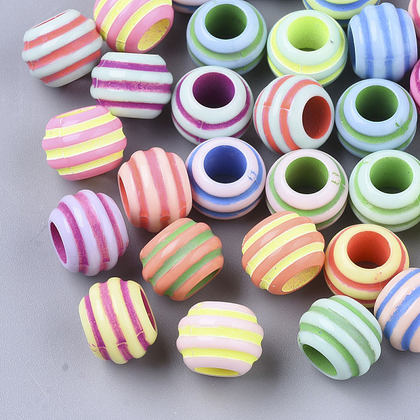 

PandaHall Spray Painted Acrylic European Beads, Large Hole Beads, Rondelle with Stripe, Mixed Color, 9.5x7.5mm, Hole: 4.5mm, about..., Multicolor