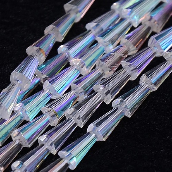 

PandaHall Electroplate Glass Beads Strands, AB Color, Faceted, Cone, Clear AB, 7.5x4mm, Hole: 1mm, about 71pcs/strand, 20.4 inch Glass Cone..., White