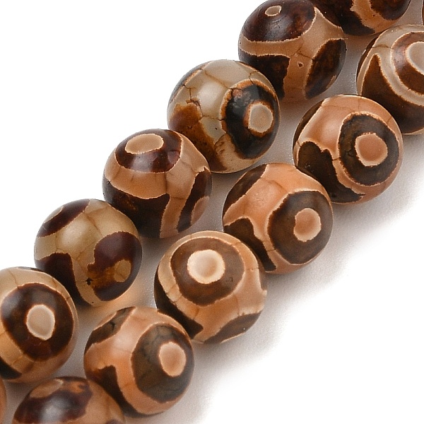Brins de perles d'agate dzi tibétaine naturelle à 3 œil