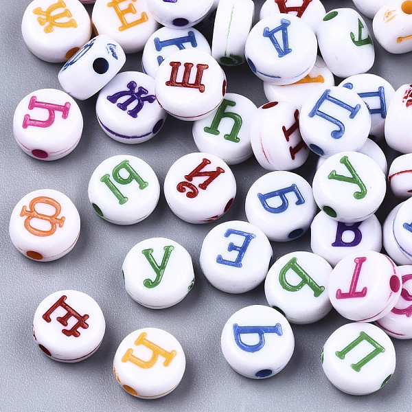 

PandaHall Craft Style Acrylic Beads, Flat Round with Mixed Russian Alphabet, Mixed Color, 7x4mm, Hole: 1.5mm, about 3650pcs/500g Acrylic..., Multicolor