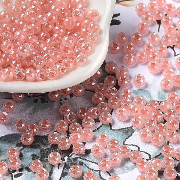 

PandaHall Glass Seed Beads, Ceylon, Round Hole, Round, Salmon, 4x3mm, Hole: 1.5mm, 7500pcs/pound Glass Red