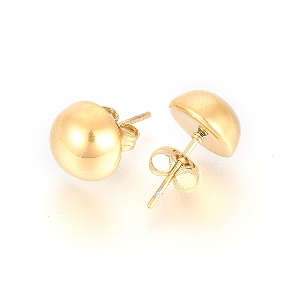 

PandaHall 304 Stainless Steel Stud Earrings, Hypoallergenic Earrings, Half Round, Golden, 16x10x5mm, Pin: 0.7mm 304 Stainless Steel