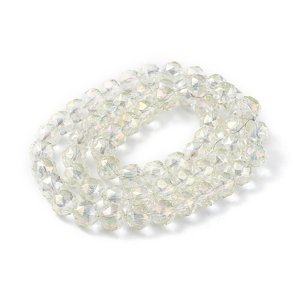 

PandaHall Transparent Electroplate Glass Beads Strands, Faceted, Round, Full Rainbow Plated, Light Yellow, 9~10x9~9.5mm, Hole: 1.4mm, about...
