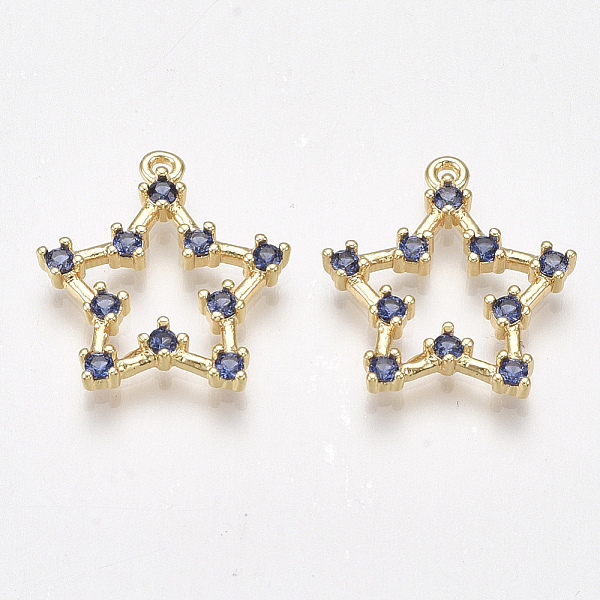 

PandaHall Brass Cubic Zirconia Pendants, Nickel Free, Real 18K Gold Plated, Star, Marine Blue, 18x16.5x2.5mm, Hole: 1mm Brass+Cubic Zirconia...
