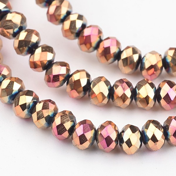 

PandaHall Electroplate Glass Beads Strands, Faceted Rondelle, Rose Gold Plated, 4x3mm, Hole: 1mm, about 146pcs/strand, 18.8 inch Glass...