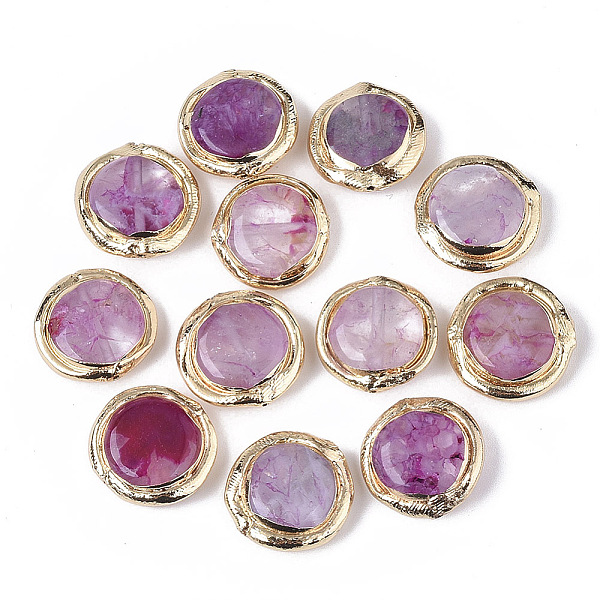 

PandaHall Natural Quartz Crystal Beads, Edge Polymer Clay Golden Plated, Flat Round, 17.5~19.5x18~19.5x6~7.5mm, Hole: 0.8mm Quartz Crystal...