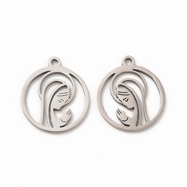 

PandaHall 201 Stainless Steel Pendants, Flat Round with Virgin Mary Charms, Stainless Steel Color, 17x14.5x1mm, Hole: 1mm 201 Stainless...