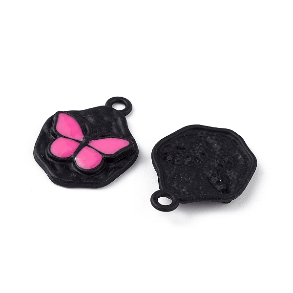 

PandaHall Spray Painted Alloy Pendants, Hexagon with Butterfly Pattern Charm, Black, 23.5x18x3mm, Hole: 2mm Alloy Hexagon Black