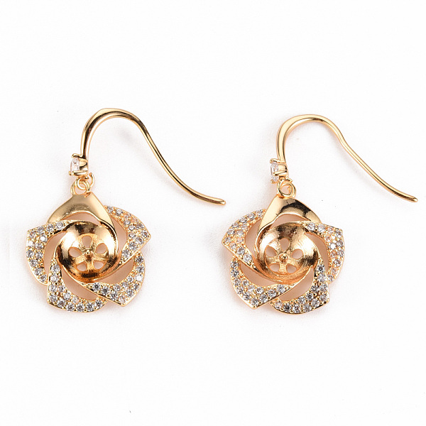 

PandaHall Brass Micro Pave Clear Cubic Zirconia Earring Hooks, Ear Wire, for Half Drilled Bead, Nickel Free, Flower, Real 18K Gold Plated...
