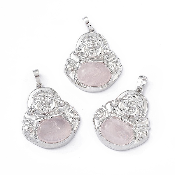 

PandaHall Natural Rose Quartz Pendants, Buddha Charms, with Platinum Tone Rack Plating Brass Findings, Cadmium Free & Lead Free, 39x32x9.5mm...