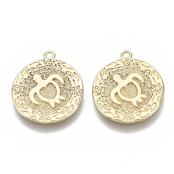 

PandaHall Brass Pendants, Nickel Free, Textured, Flat Round with Turtle, Golden, 19.5x17x1.5mm, Hole: 1.4mm Brass Flat Round