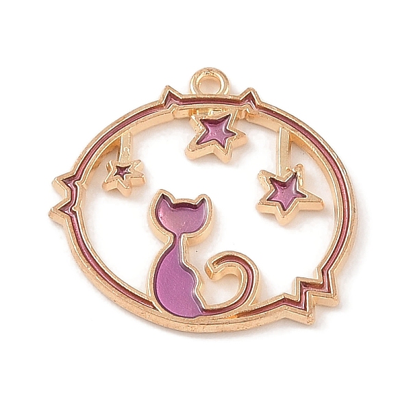 

PandaHall Alloy Enamel Pendants, Light Gold, Ring with Cat Shape, Plum, 22.5x24x1.5mm, Hole: 1.4mm Alloy+Enamel Cat Shape Purple