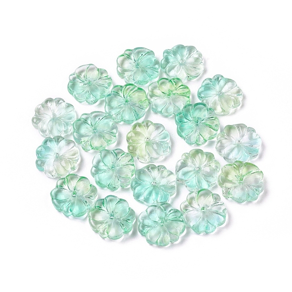 

PandaHall Transparent Glass Beads, Flower, Two Tone, Medium Aquamarine, 15x4mm, Hole: 1.2mm Glass Flower Green
