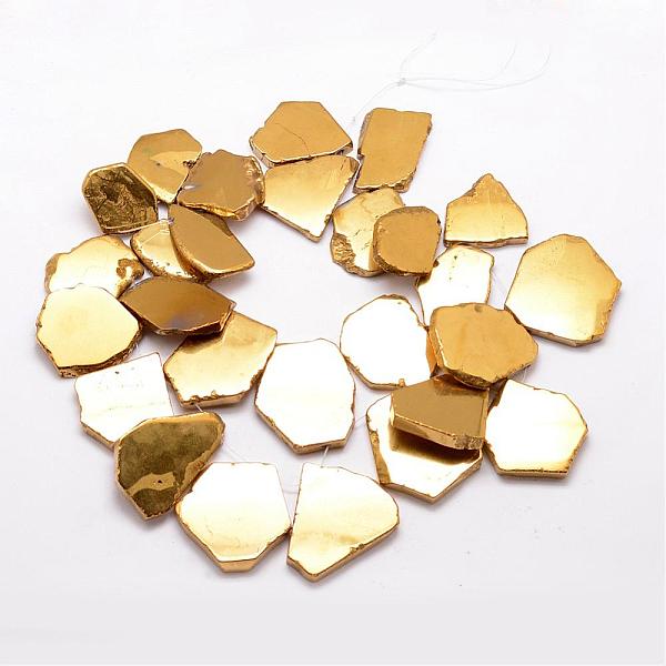 

PandaHall Electroplated Natural Agate Beads Strands, Flat Slab Beads, Agate Slices, Nuggets, Golden Plated, 33~45x25~35x4~6mm, Hole: 1mm..., Gold