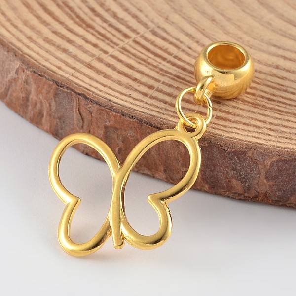 

PandaHall Butterfly Alloy European Dangle Charms, Large Hole Pendants, Golden, 24x16x1mm, Hole: 4.5mm Alloy Butterfly
