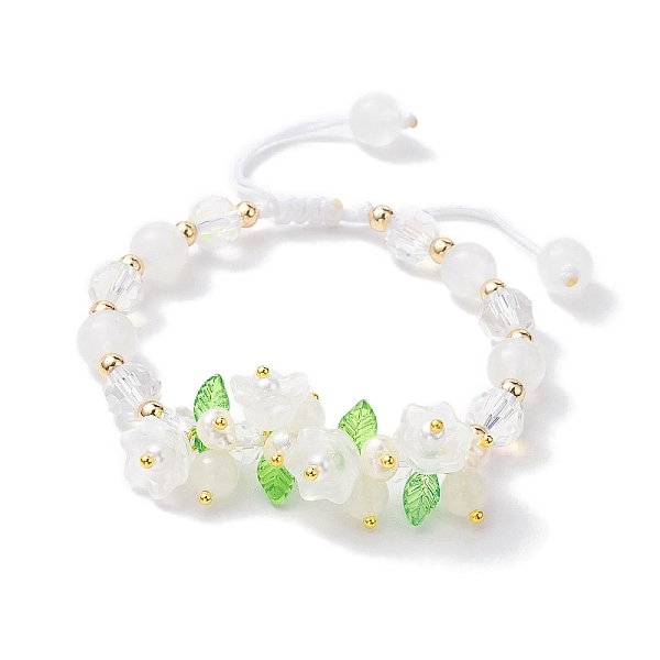 

PandaHall Flower Glass & Acrylic Braided Bead Adjustable Bracelets for Women, WhiteSmoke, Inner Diameter: 2~3 inch(5~7.5cm) Glass Flower..., White