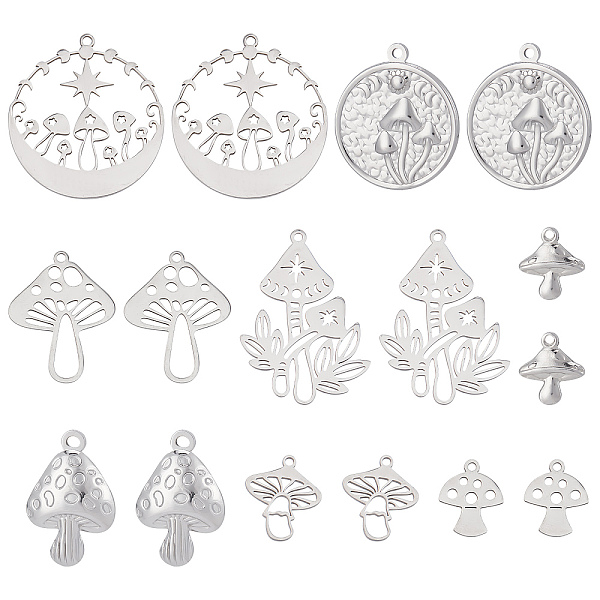 

PandaHall SUNNYCLUE 16Pcs 8 Style 201 & 304 Stainless Steel Charms, Mushroom, Stainless Steel Color, 13~34x12~30x1~3mm, Hole: 1.2~1.8mm...