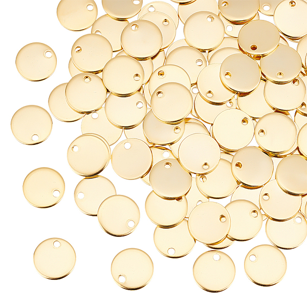

PandaHall UNICRAFTALE About 100pcs 304 Stainless Steel Charms Flat Round Pendant Stamping Blank Tag Charms Golden Pendant Small Hole Charms...