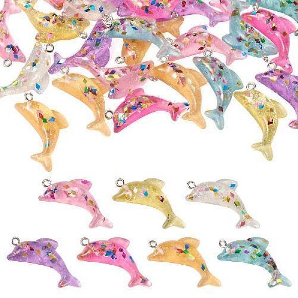

PandaHall 28Pcs 7 Colors Transparent Resin Pendants, Dolphin Charms, with Platinum Tone Iron Loops and paillette, Mixed Color, 19x38x7.5mm..., Multicolor