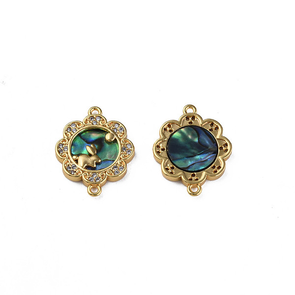 

PandaHall Brass Micro Pave Clear Cubic Zirconia Connector Charms, with Synthetic Abalone Shell/Paua Shell, Nickel Free, Flower, Real 18K...
