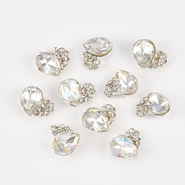 

PandaHall Alloy Rhinestone Cabochons, Nail Art Decoration Accessories, Heart, Silver, Crystal AB, 10x8x5mm Alloy+Rhinestone Heart Clear