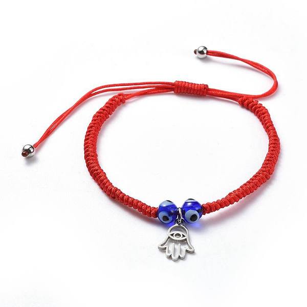 

PandaHall Adjustable Nylon Thread Braided Bead Bracelets, Red String Bracelets, with Handmade Lampwork Evil Eye Beads and 304 Stainless...