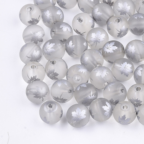 

PandaHall Autumn Theme Electroplate Transparent Glass Beads, Frosted, Round with Maple Leaf Pattern, Silver, 8~8.5mm, Hole: 1.5mm Glass Leaf...