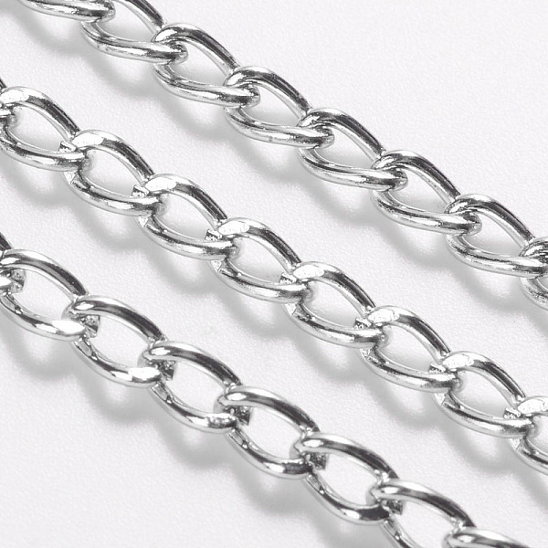 

PandaHall Iron Twisted Chains Curb Chains, Unwelded, with Spool, Platinum Color, Link: 3x5mm, 0.8mm thick, about 32.8 Feet(10m)/roll Iron