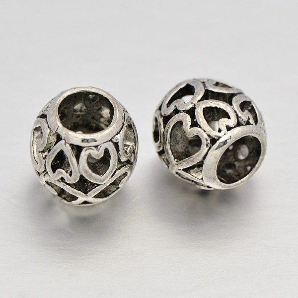 

PandaHall Filigree Heart Rondelle Alloy European Beads, Large Hole Beads, Antique Silver, 10x9.5mm, Hole: 5mm Alloy Rondelle