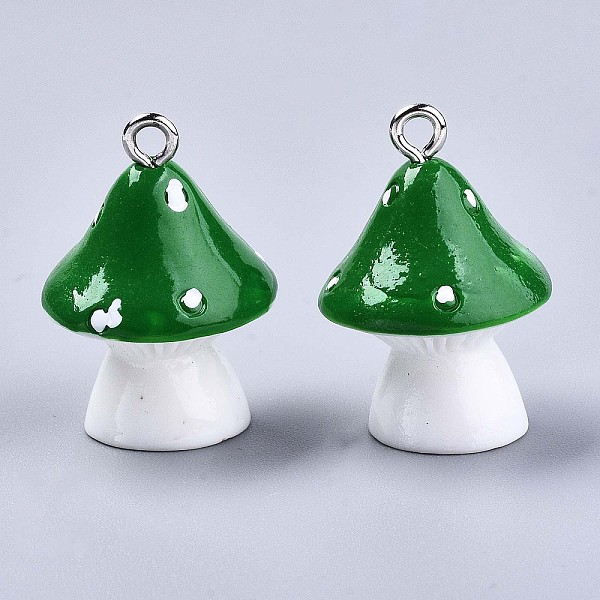 

PandaHall Opaque Resin Pendants, with Platinum Tone Iron Loops, Mushroom with Polka Dots, Green, 23~24x17mm, Hole: 2mm Iron+Resin Mushroom...