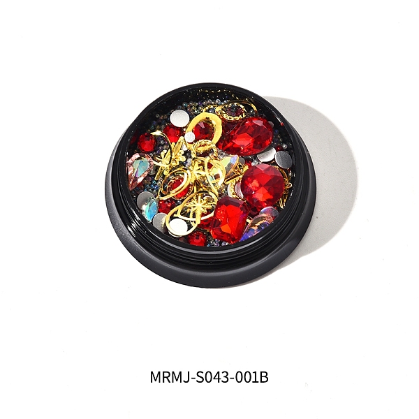 

PandaHall Nail Art Decorations, with Glass Rhinestone, Glass Micro Beads and Golden Tone Brass Cabochons, Mixed Shape, Red, 1~10x1~8x1~4mm...