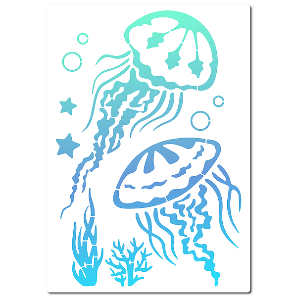 

PandaHall GORGECRAFT Jellyfish Stencil 30×21cm Marine Life Stencils Seaweed Ocean Theme Templates Reusable Sign Square Stencil Hollow Out...